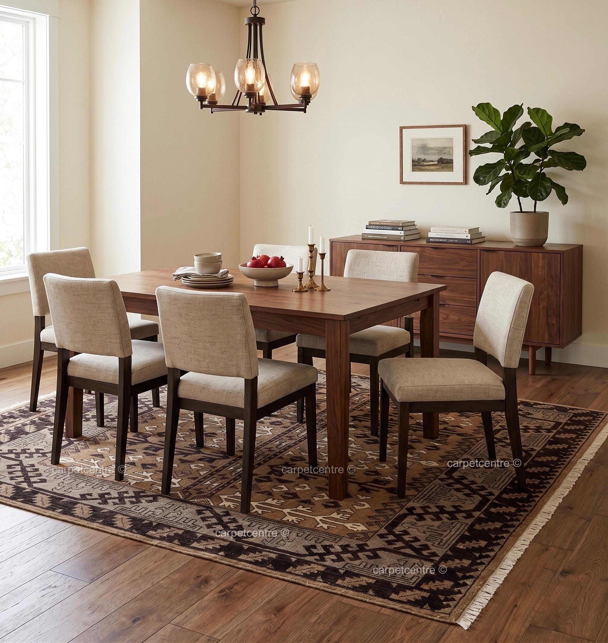 Hand Knotted Oushak Rug: New Zealand Wool, Tribal Geometric Design