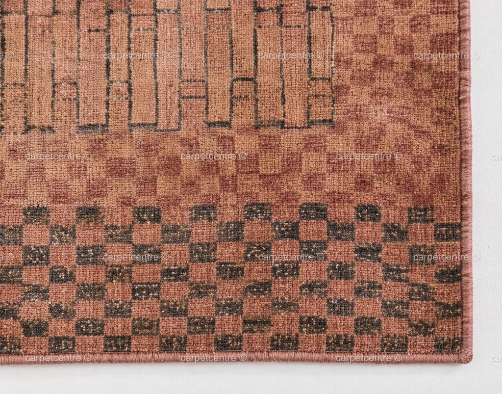 Terracotta Grid Oushak Rug | Rust, Blush, Sand, Charcoal | Hand-Knotted Wool Carpet