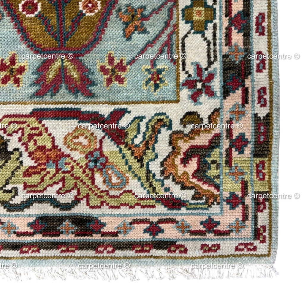 Unique Hand Knotted Oushak Runner Rug, Chinoiserie Botanical Wool Hallway-Entryway-Bathroom, Turkish Knot Kitchen Runner