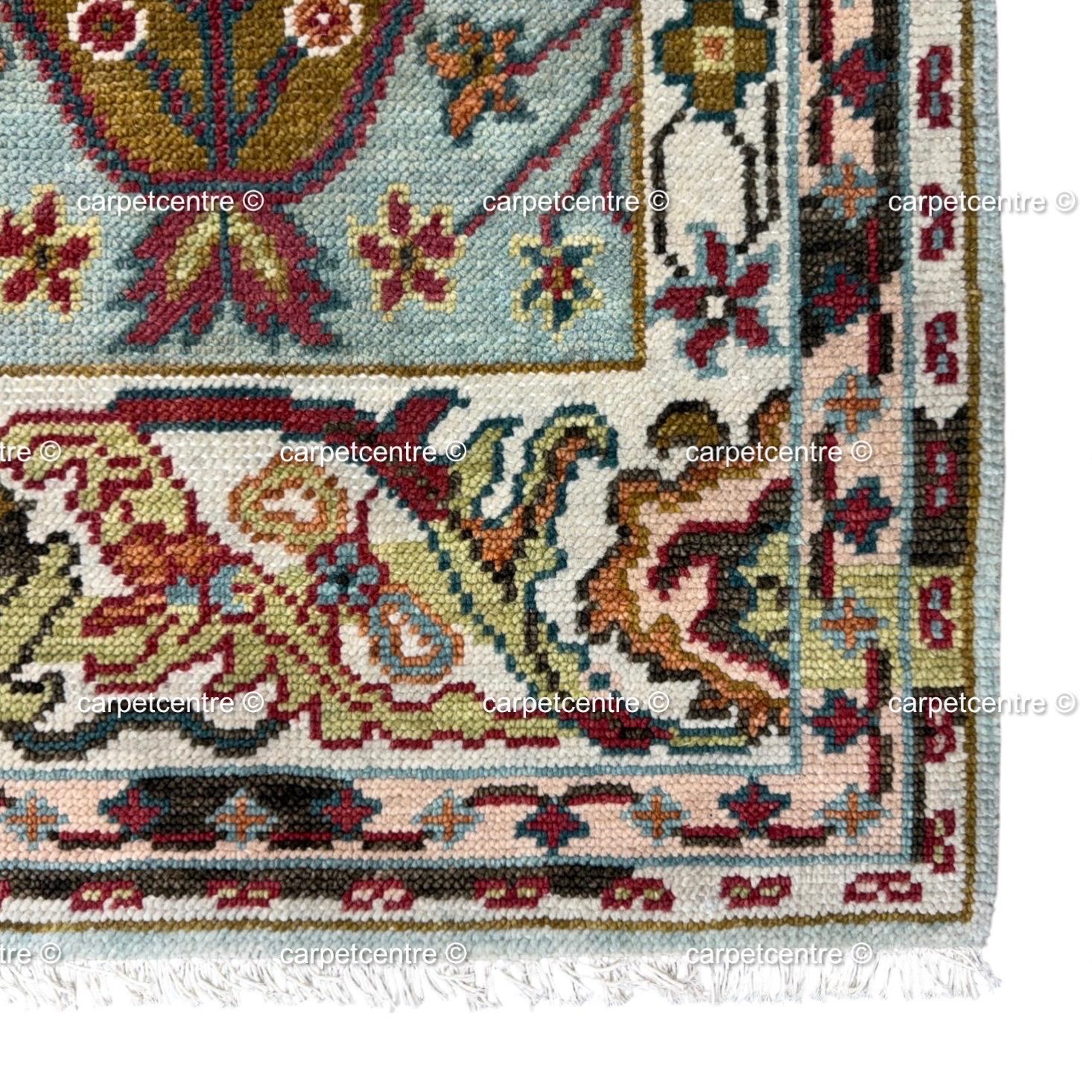 Unique Hand Knotted Oushak Runner Rug, Chinoiserie Botanical Wool Hallway-Entryway-Bathroom, Turkish Knot Kitchen Runner