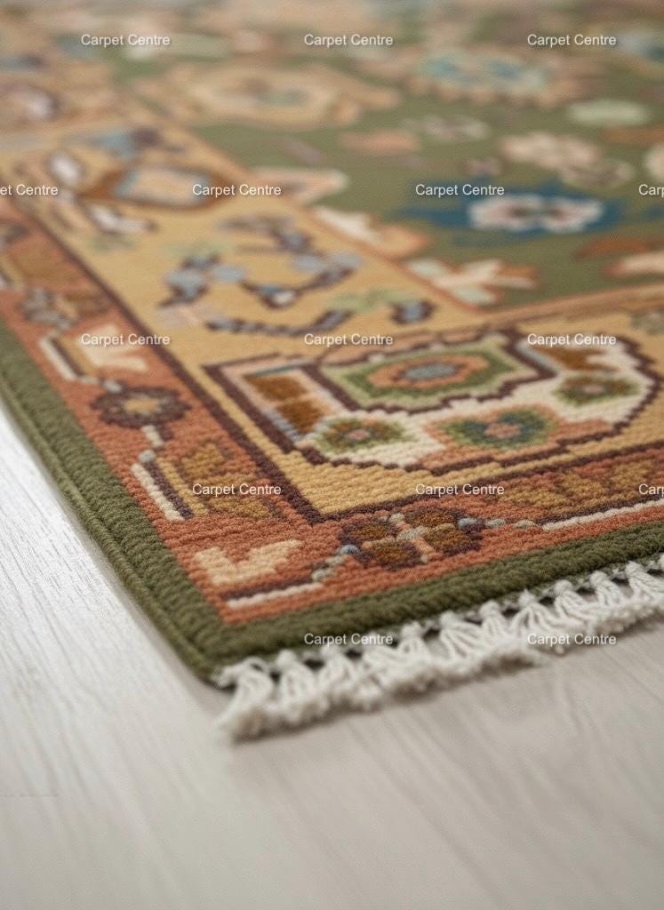 Olive Green Oushak Rug, Hand-Knotted Wool, Boho Farmhouse Decor