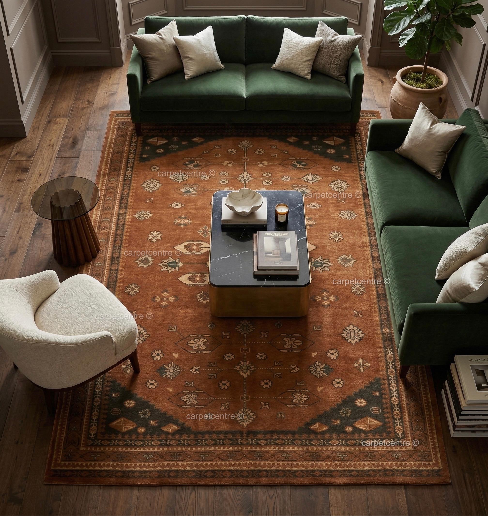 Hand-knotted Wool Oushak Rug: Terracotta Orange, Muted Rust Boho Decor