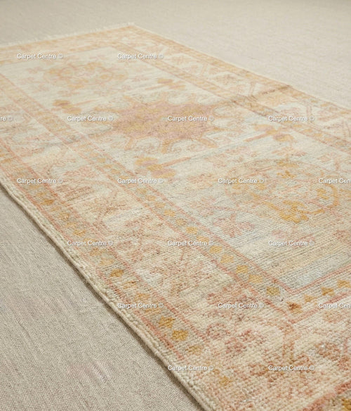 Custom Hand-Knotted Oushak Wool Runner Rug, Pink & Beige, 4x7 Foot ( Without Fringe )
