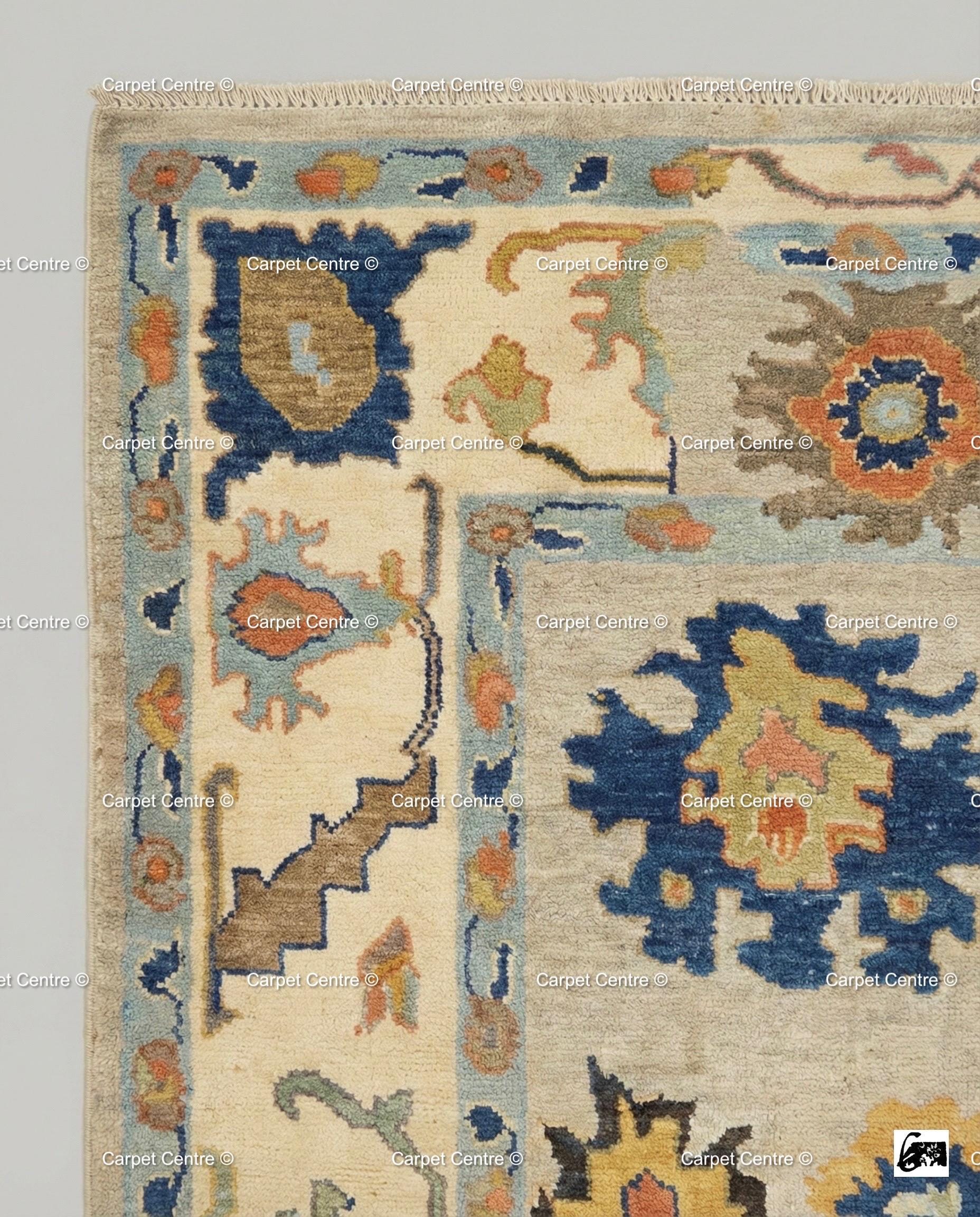 Hand-Knotted Wool Oushak Rug, Tribal Geometric Medallions, 8x10