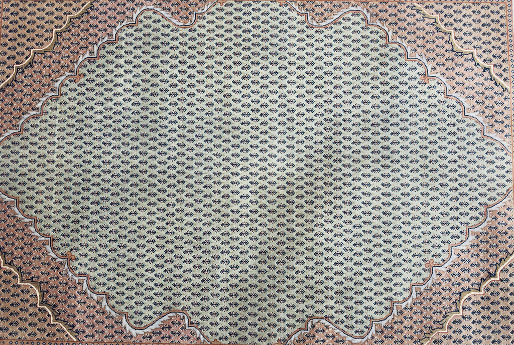 Hand-Knotted Wool Rug 7'9"x5'8", Sage Green Persian Boteh Style Carpet