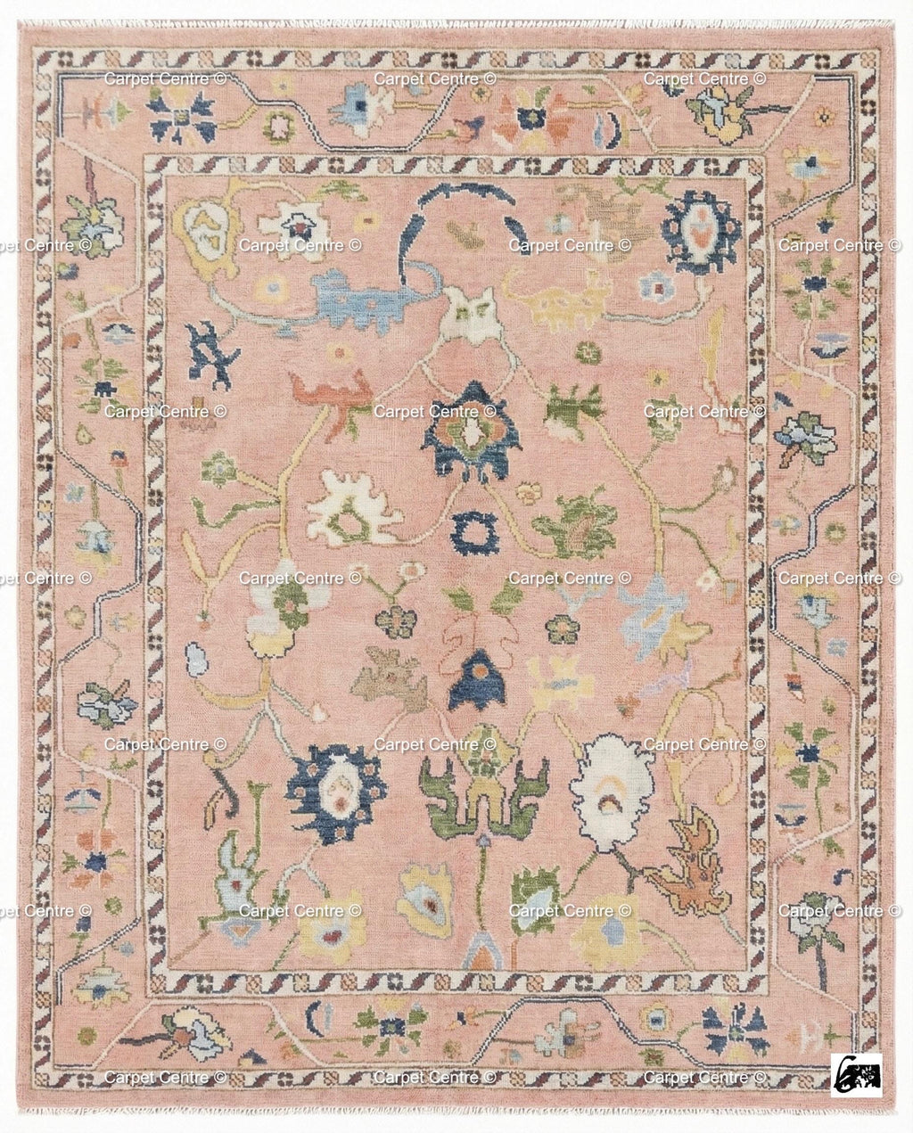 Pink Oushak Rug, Hand Knotted Wool Turkish Carpet, Boho Decor