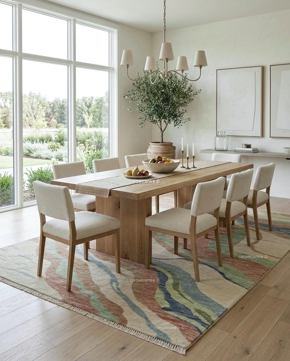 Hand Knotted Abstract Oushak Rug, 100% New Zealand Wool, Organic Waves Design