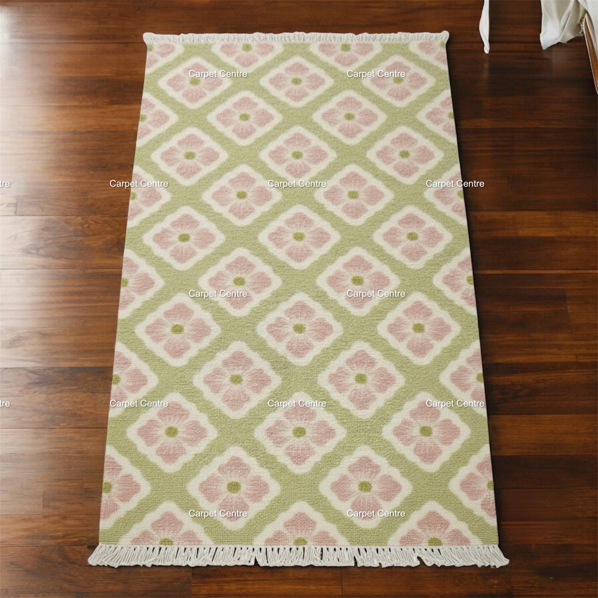 Hand-Knotted Wool Oushak Rug, Sage Green Floral Trellis, Cottagecore Decor