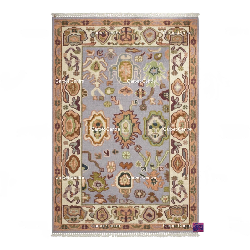 Lavender Oushak Rug, Hand-Knotted Wool Area Rug, Modern Boho Style
