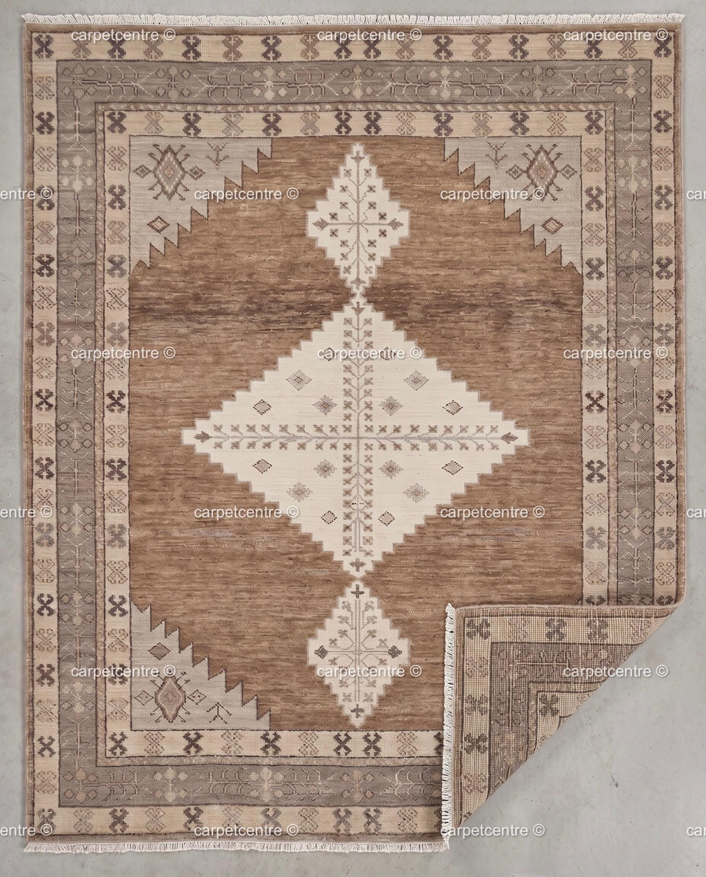 Hand Knotted Oushak Rug: Brown New Zealand Wool Tribal Carpet (Custom Size)