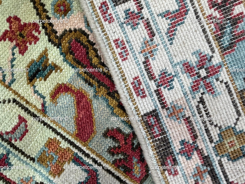 Unique Hand Knotted Oushak Runner Rug, Chinoiserie Botanical Wool Hallway-Entryway-Bathroom, Turkish Knot Kitchen Runner