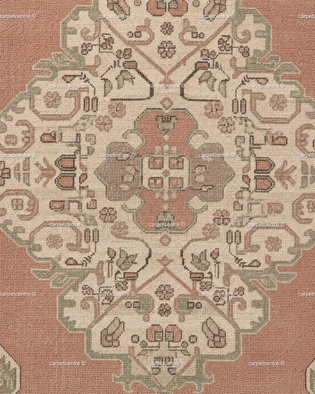Hand Knotted Oushak Rug: Dusty Rose, Sage Green, New Zealand Wool Carpet