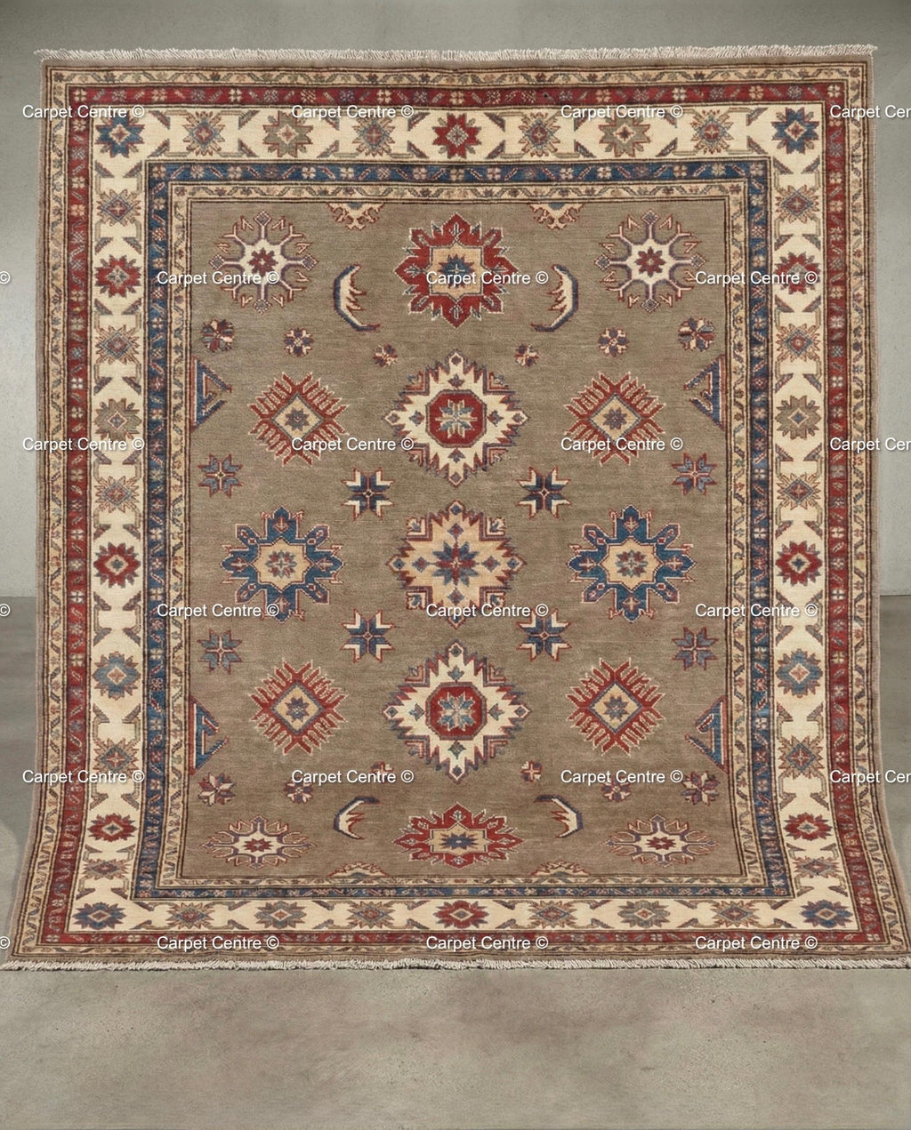 Taupe Oushak Rug, Hand Knotted Wool, Geometric Medallion