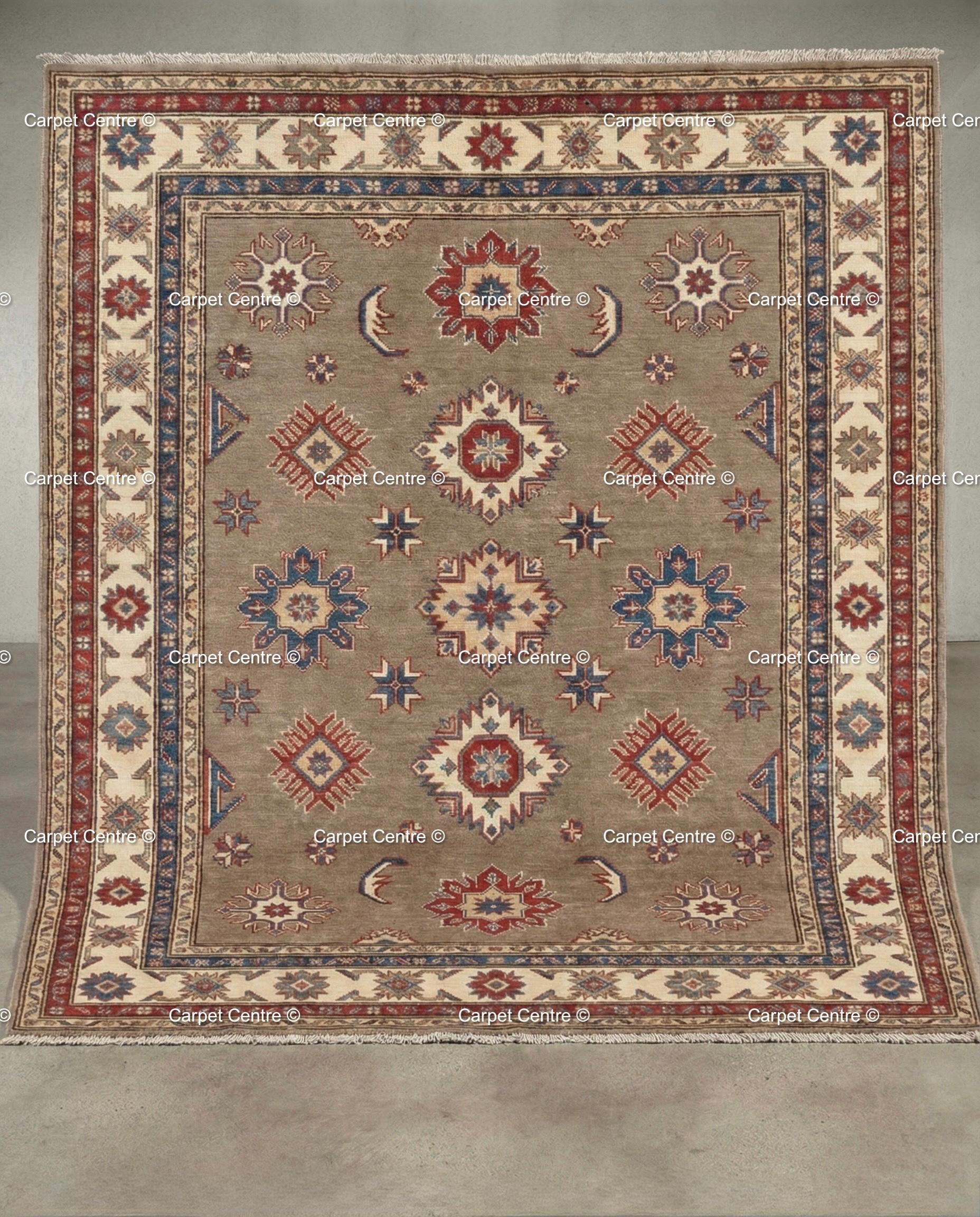 Taupe Oushak Rug, Hand Knotted Wool, Geometric Medallion