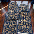 Hand-Knotted Wool Runner Rug | Navy Blue Oushak Floral Hallway Carpet