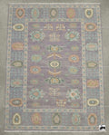 Hand-Knotted Oushak Wool Rug: Lilac Purple Folk Art Medallion
