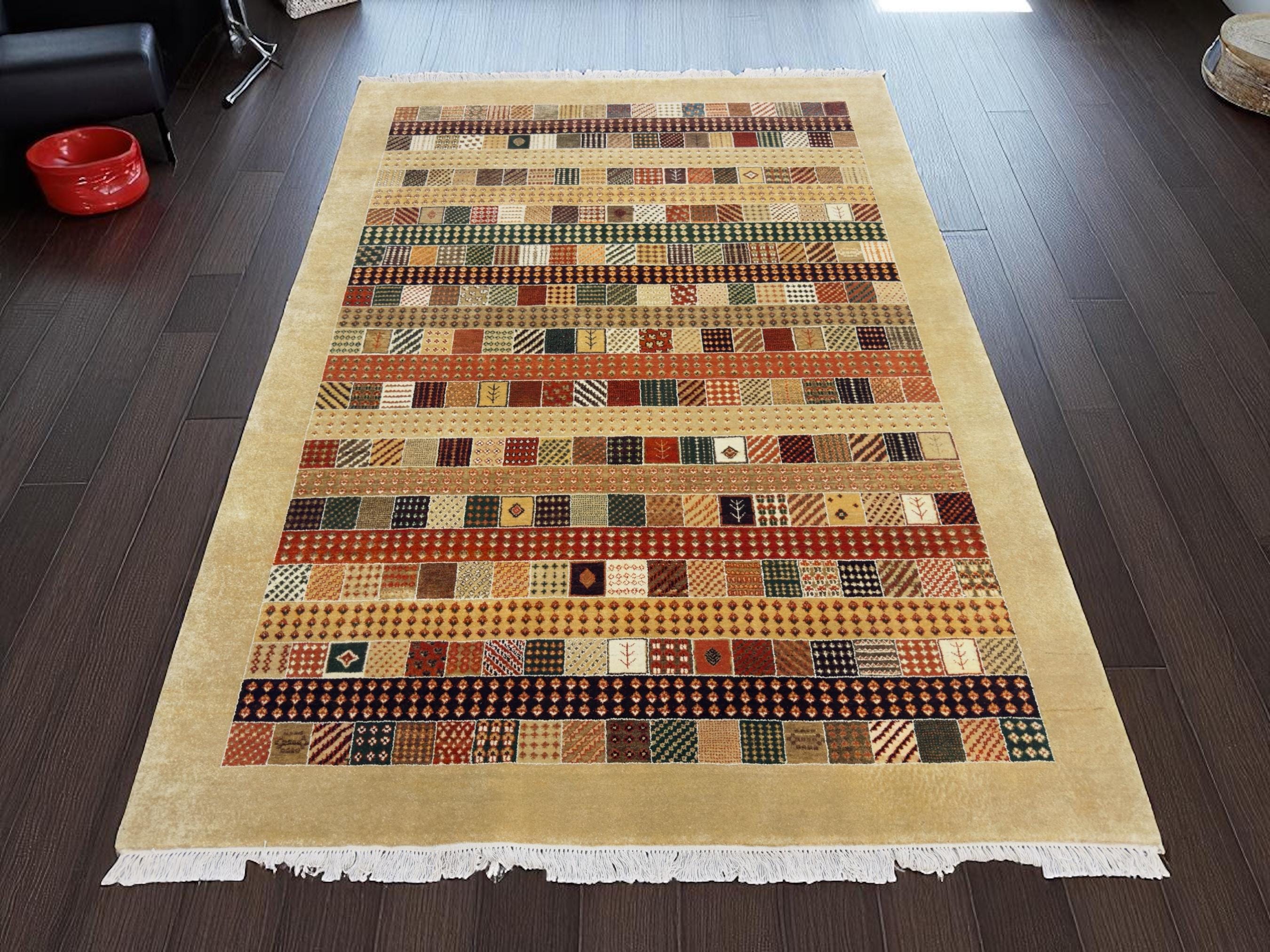 Hand-Knotted Wool Area Rug | Patchwork Tribal Geometric Design (8x6)