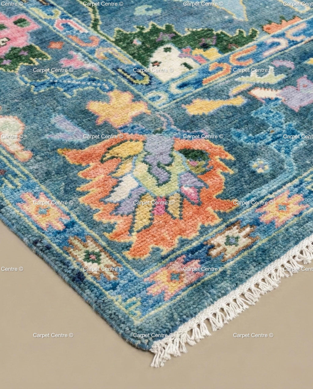 Blue Gabbeh Oushak Rug, Hand Knotted Wool Animal Design