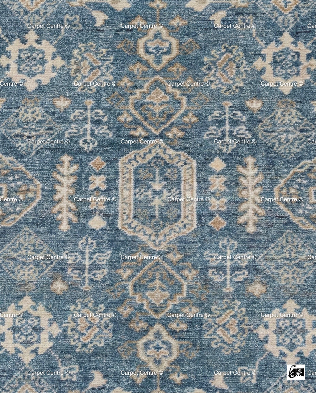 Indigo Blue Oushak Rug, Hand-Knotted Wool Tribal Geometric Carpet, Living Room Bedroom Decor