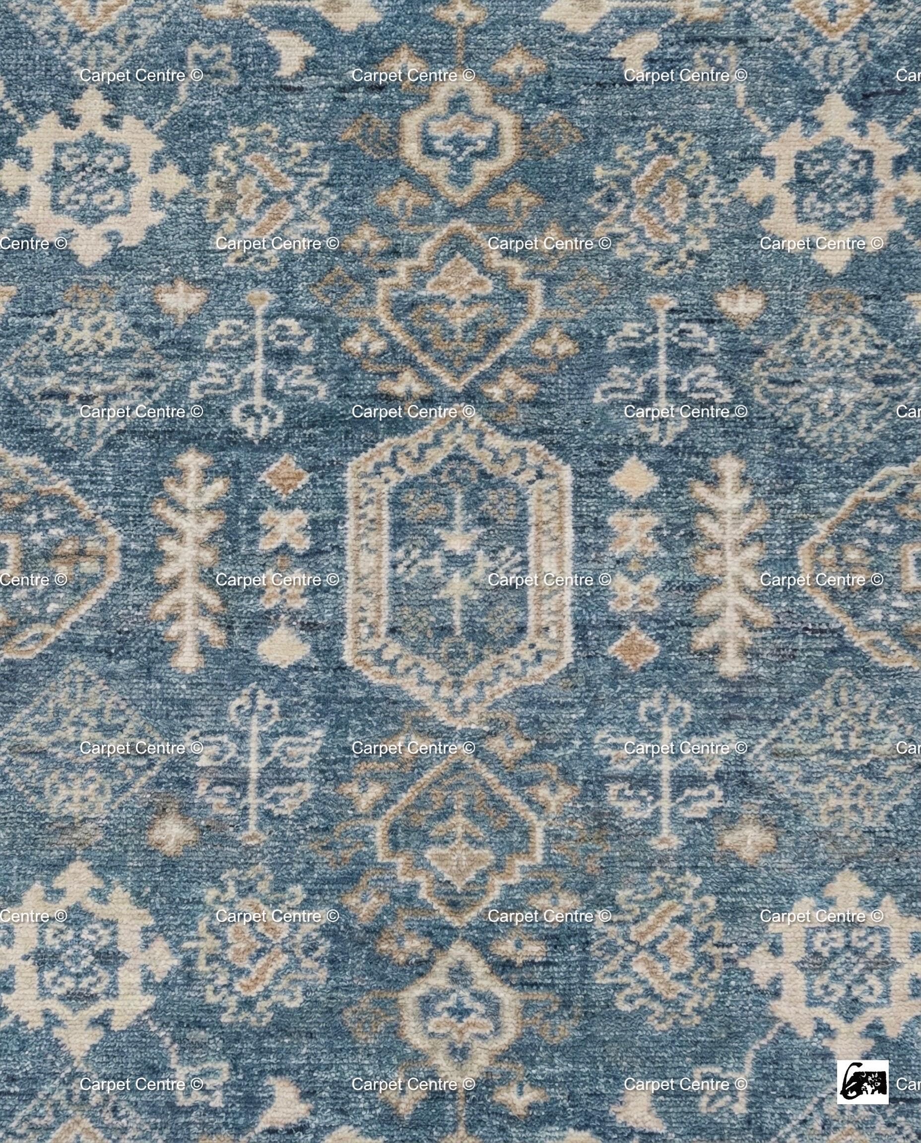 Indigo Blue Oushak Rug, Hand-Knotted Wool Tribal Geometric Carpet, Living Room Bedroom Decor