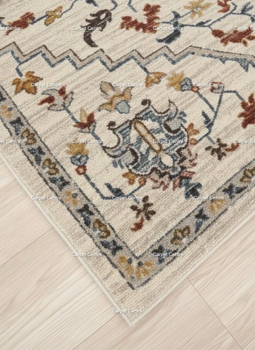 Hand-Knotted Wool Oushak Rug, Beige & Blue Medallion, Persian Style