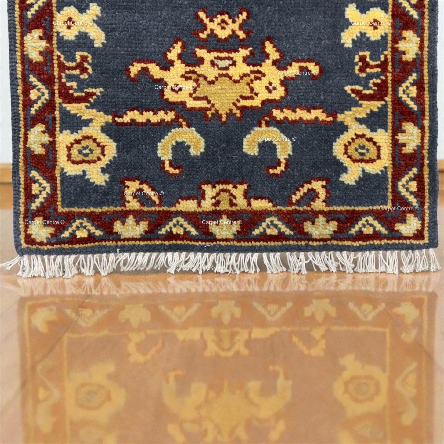 Handmade Gray Oushak Wool Runner Rug, Turkish Hallway Entryway