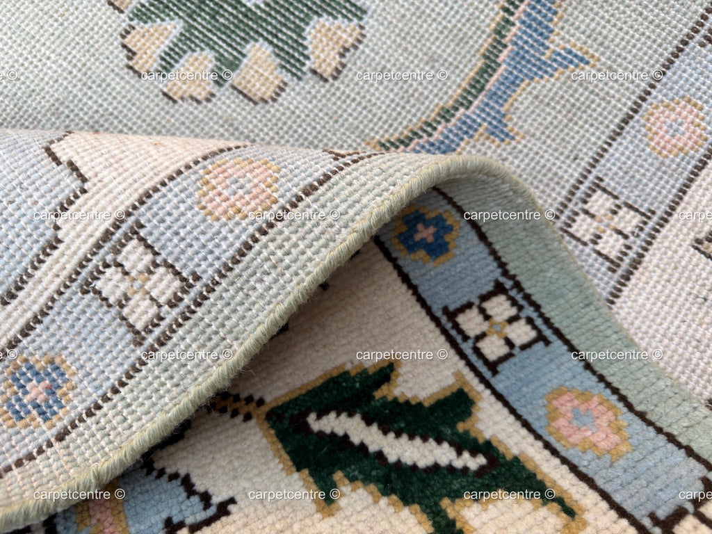 Hand Knotted Wool Oushak Rug, Muted Floral Vintage Style Turkish Area Rug