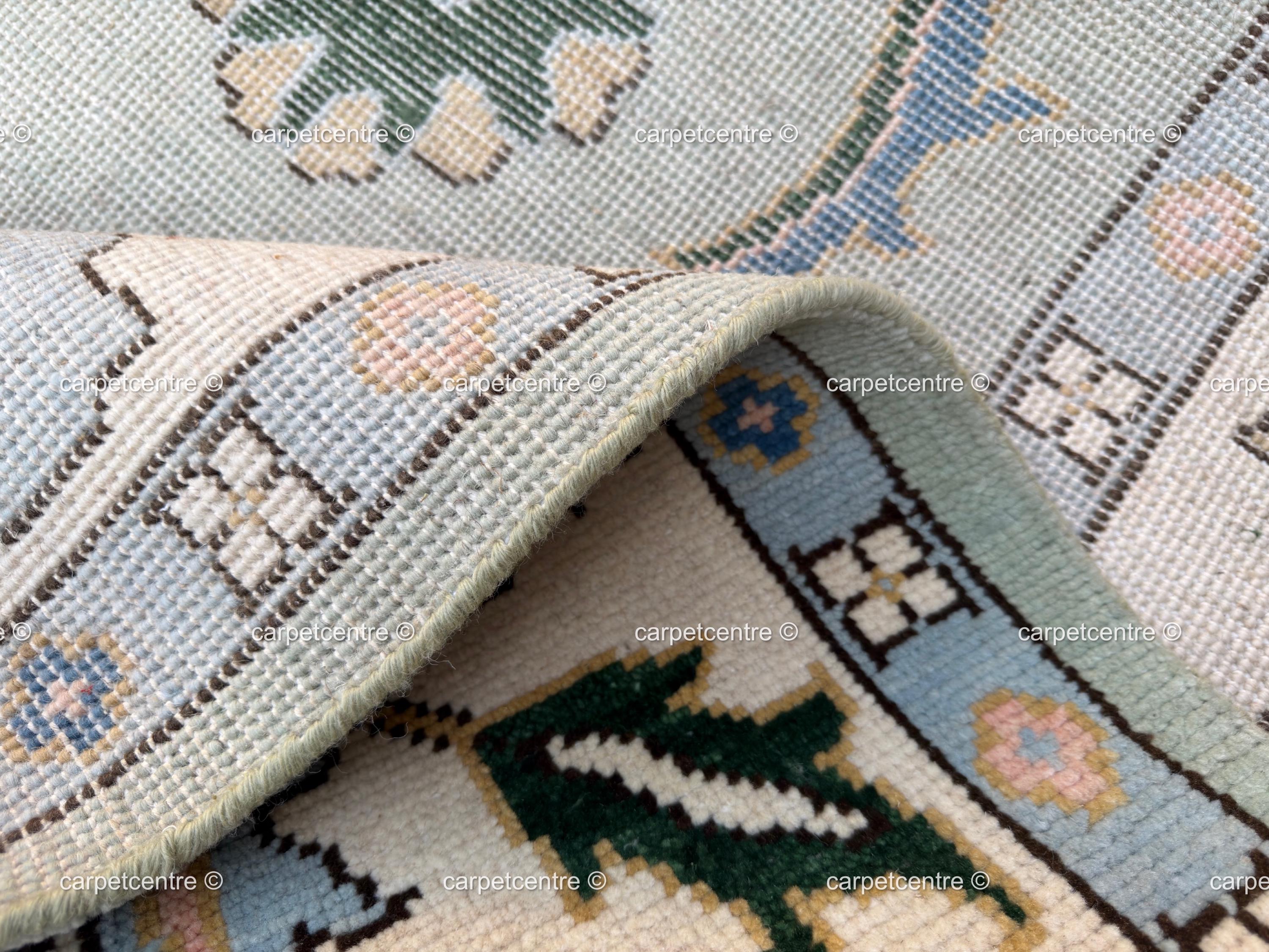 Hand Knotted Wool Oushak Rug, Muted Floral Vintage Style Turkish Area Rug