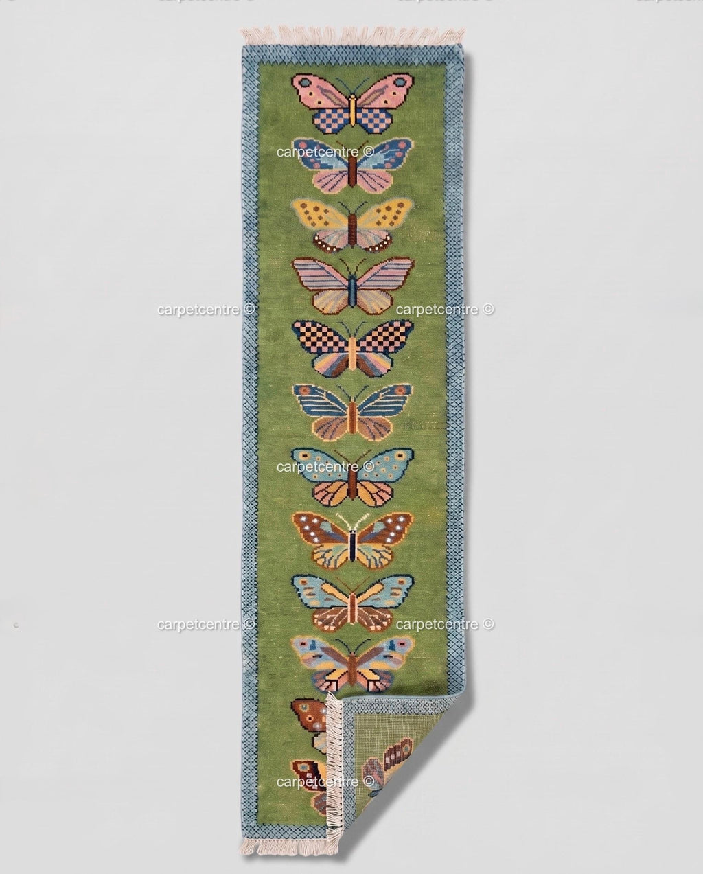 Handmade Wool Butterfly Runner Rug | Colorful Hallway Carpet, Custom Sizes