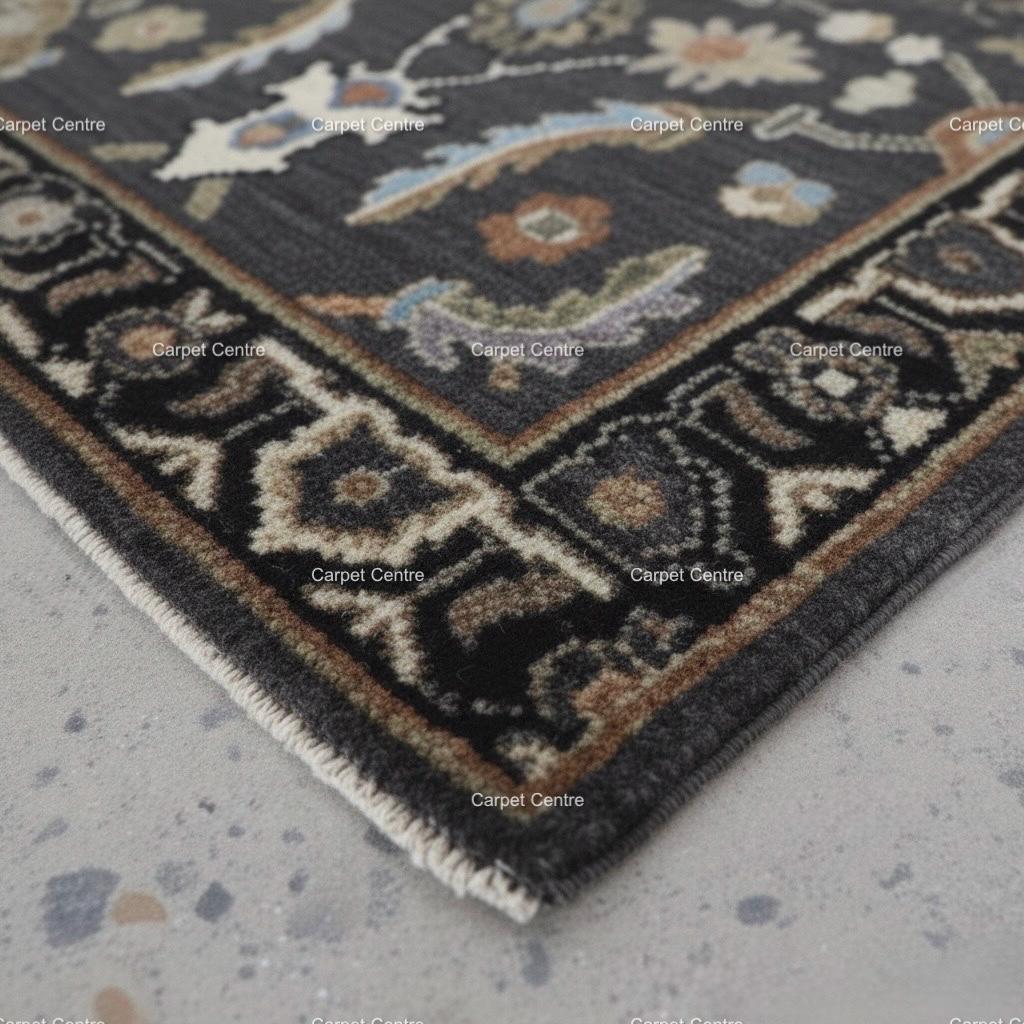 Hand-Knotted Wool Runner Rug, Charcoal Gray Traditional Floral Hallway Rug, 2x8