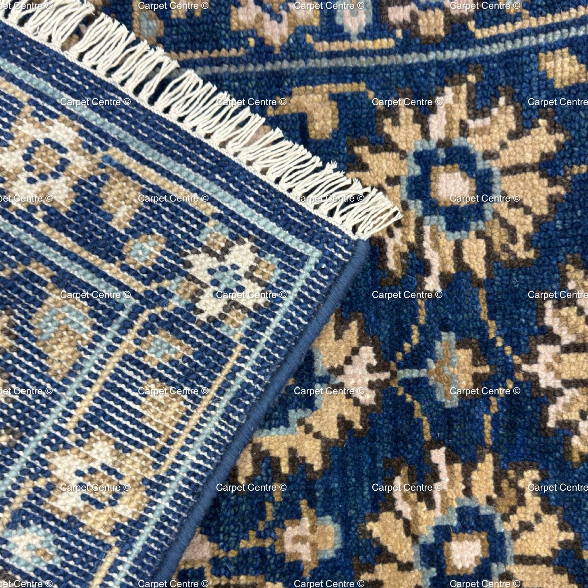Hand-Knotted Wool Runner Rug | Navy Blue Oushak Floral Hallway Carpet