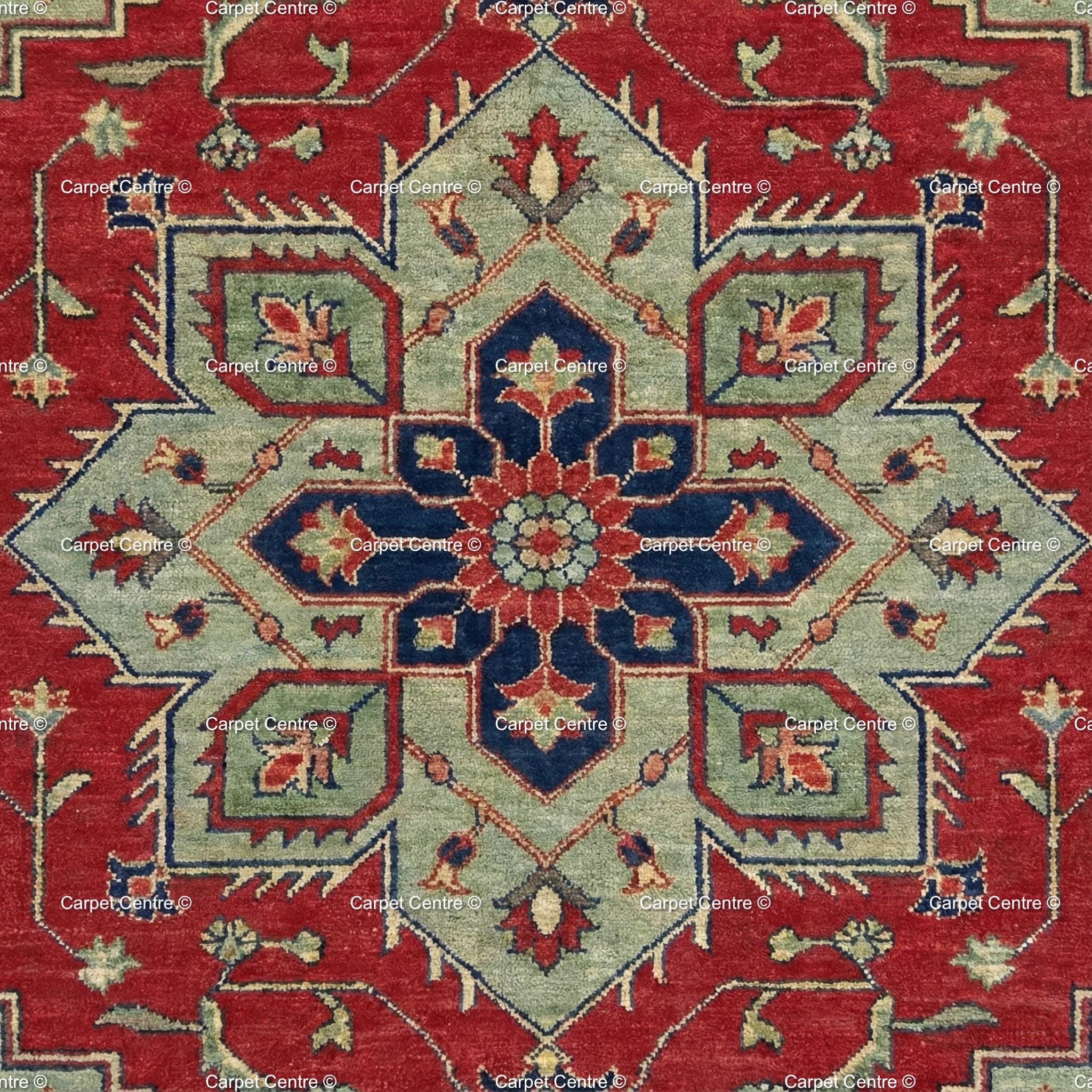 Hand-Knotted Turkish Wool Oushak Rug, Red Heriz Medallion