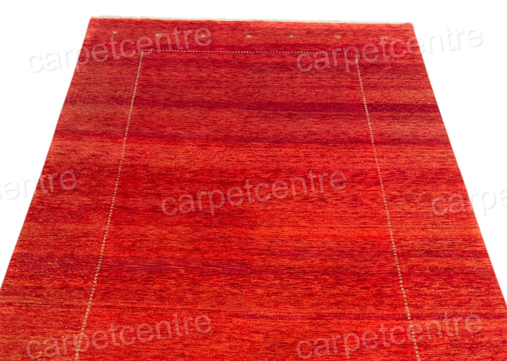 Hand-Knotted Lincoln Wool Rug: Red Gabbeh Style, 7'11" x 5'6"