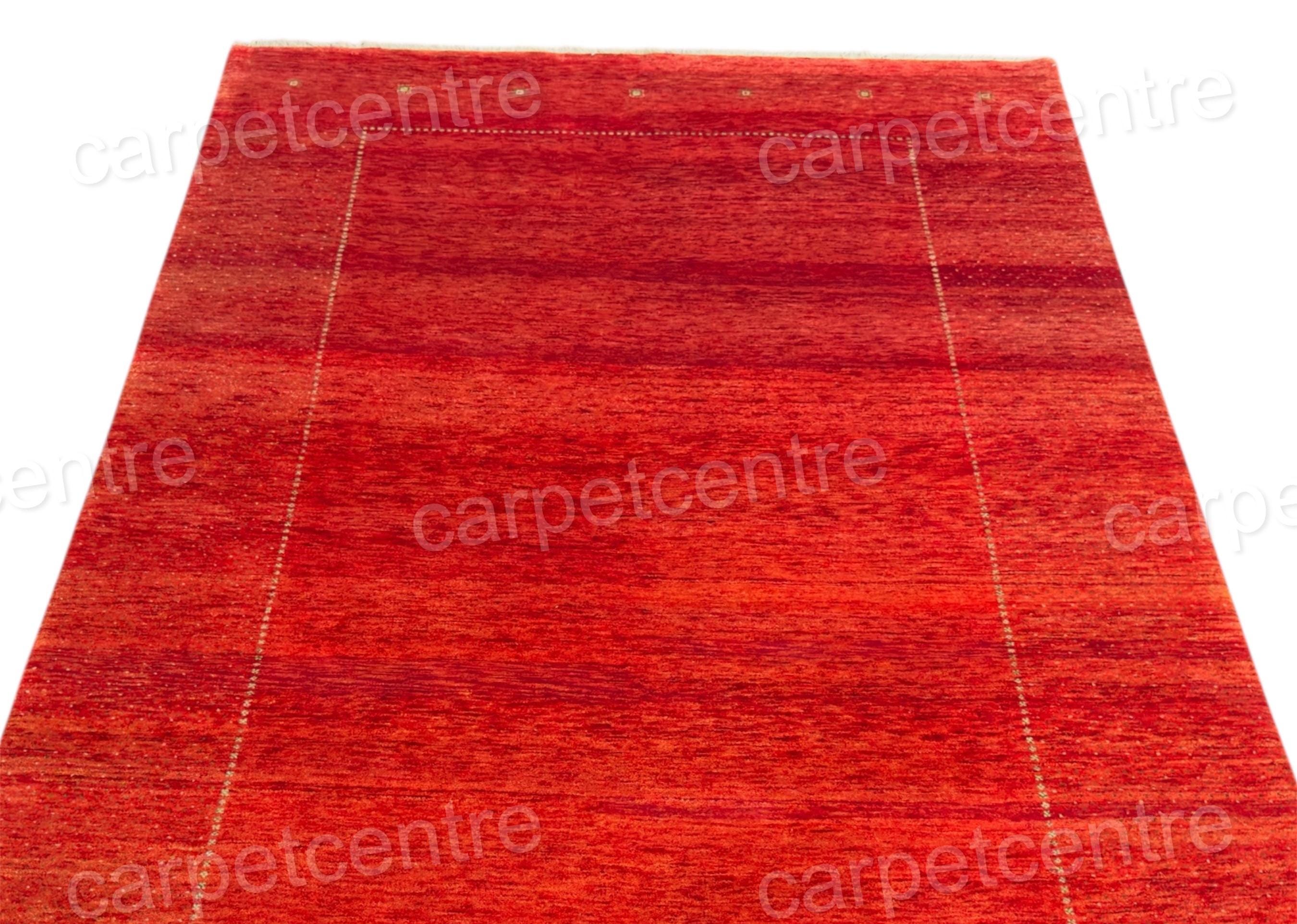 Hand-Knotted Lincoln Wool Rug: Red Gabbeh Style, 7'11" x 5'6"