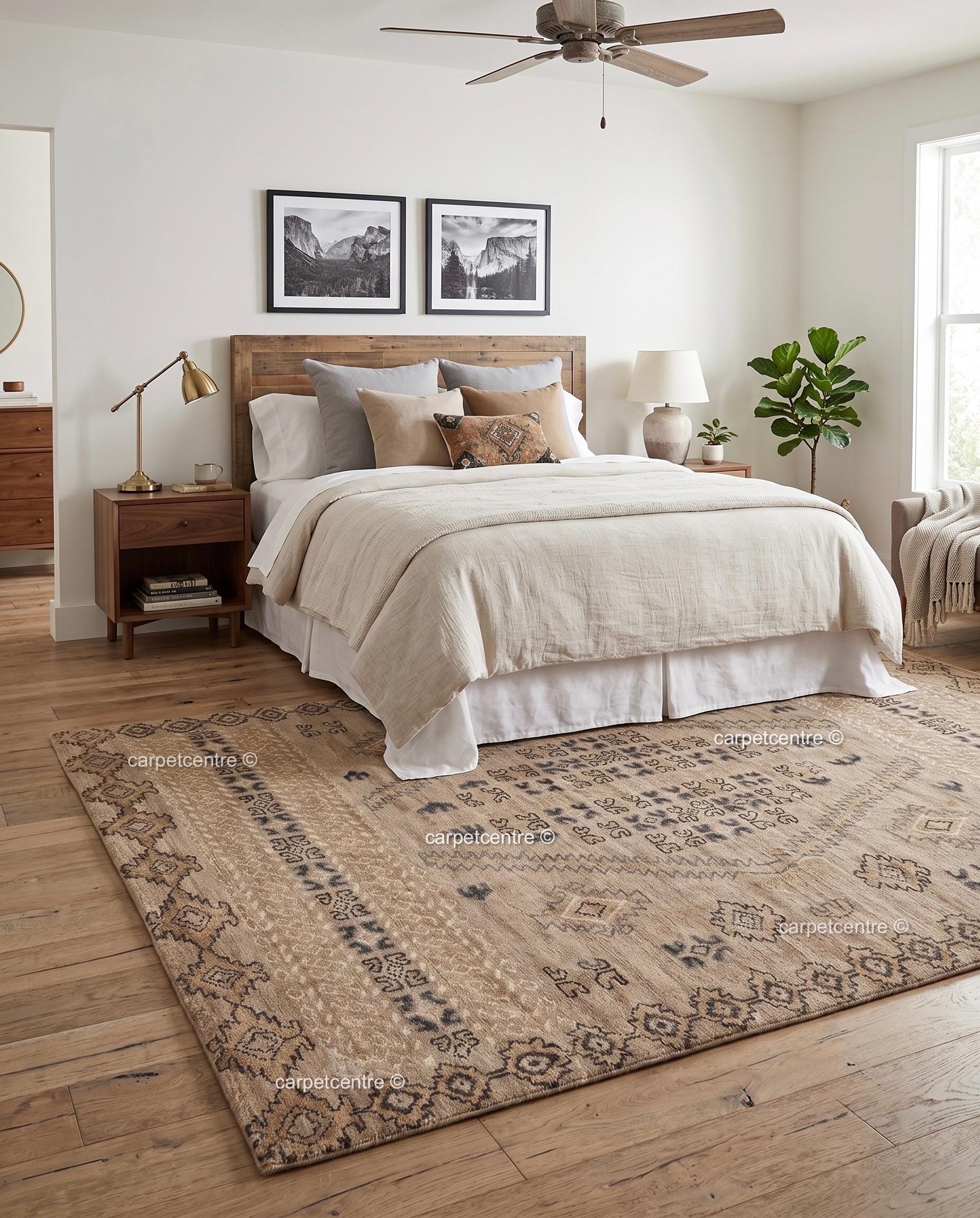 Hand Knotted Oushak Wool Rug, Tribal Geometric Earth Tone Southwestern Decor