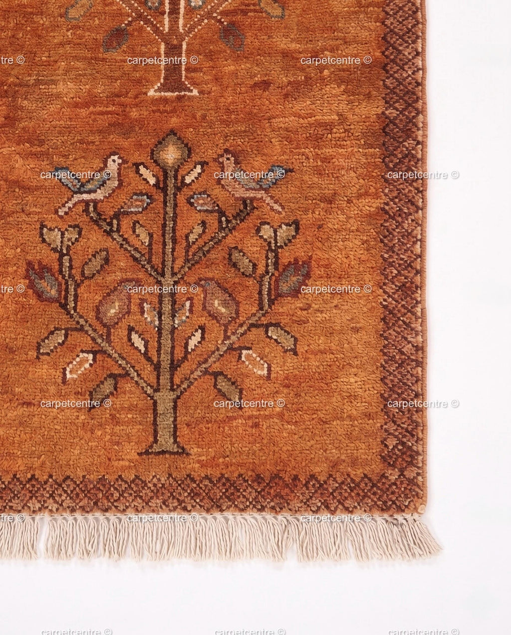 Tribal Tree Runner Rug – Rust Orange Wool Carpet with Bird Motif (Custom Sizes)