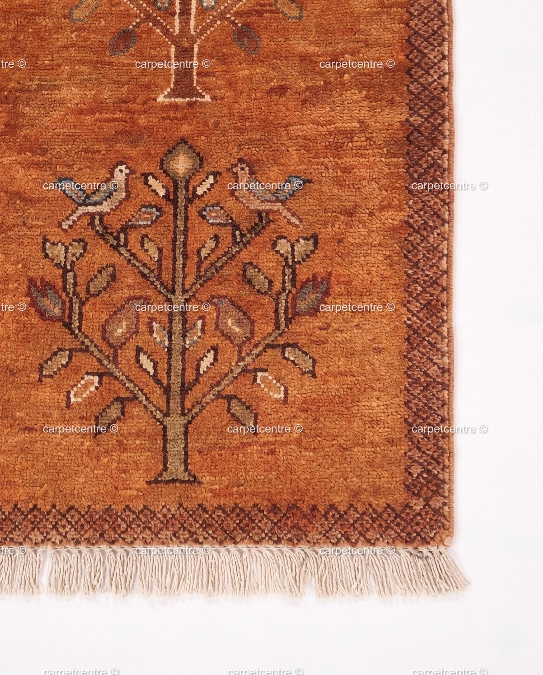 Tribal Tree Runner Rug – Rust Orange Wool Carpet with Bird Motif (Custom Sizes)