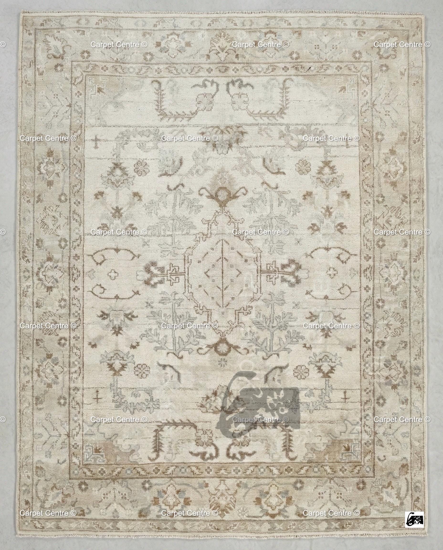 Neutral Beige Oushak Rug, Muted Cream & Taupe Medallion, Hand Knotted Wool Area Rug, Vintage Distressed Look, Modern Farmhouse Decor