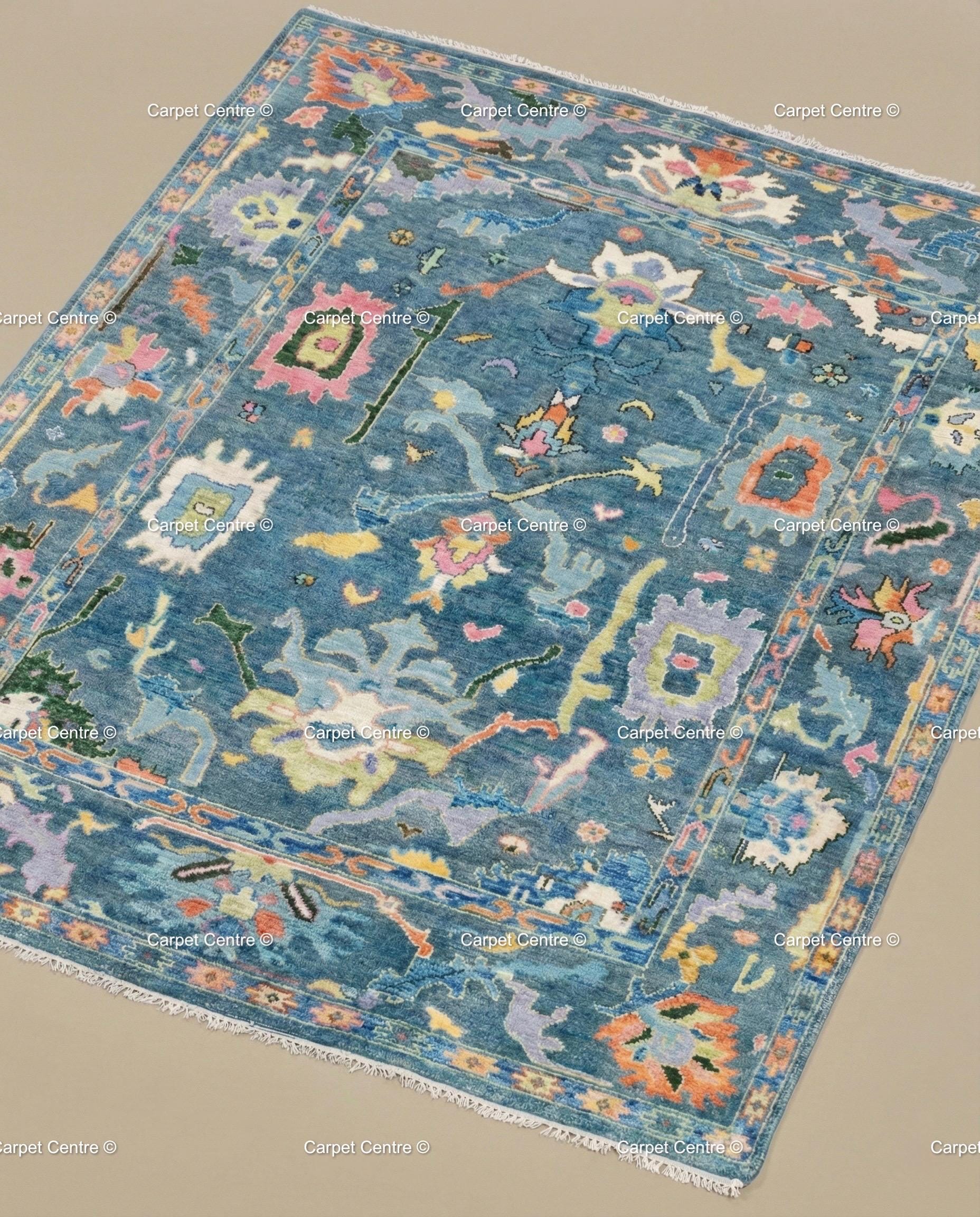 Blue Gabbeh Oushak Rug, Hand Knotted Wool Animal Design