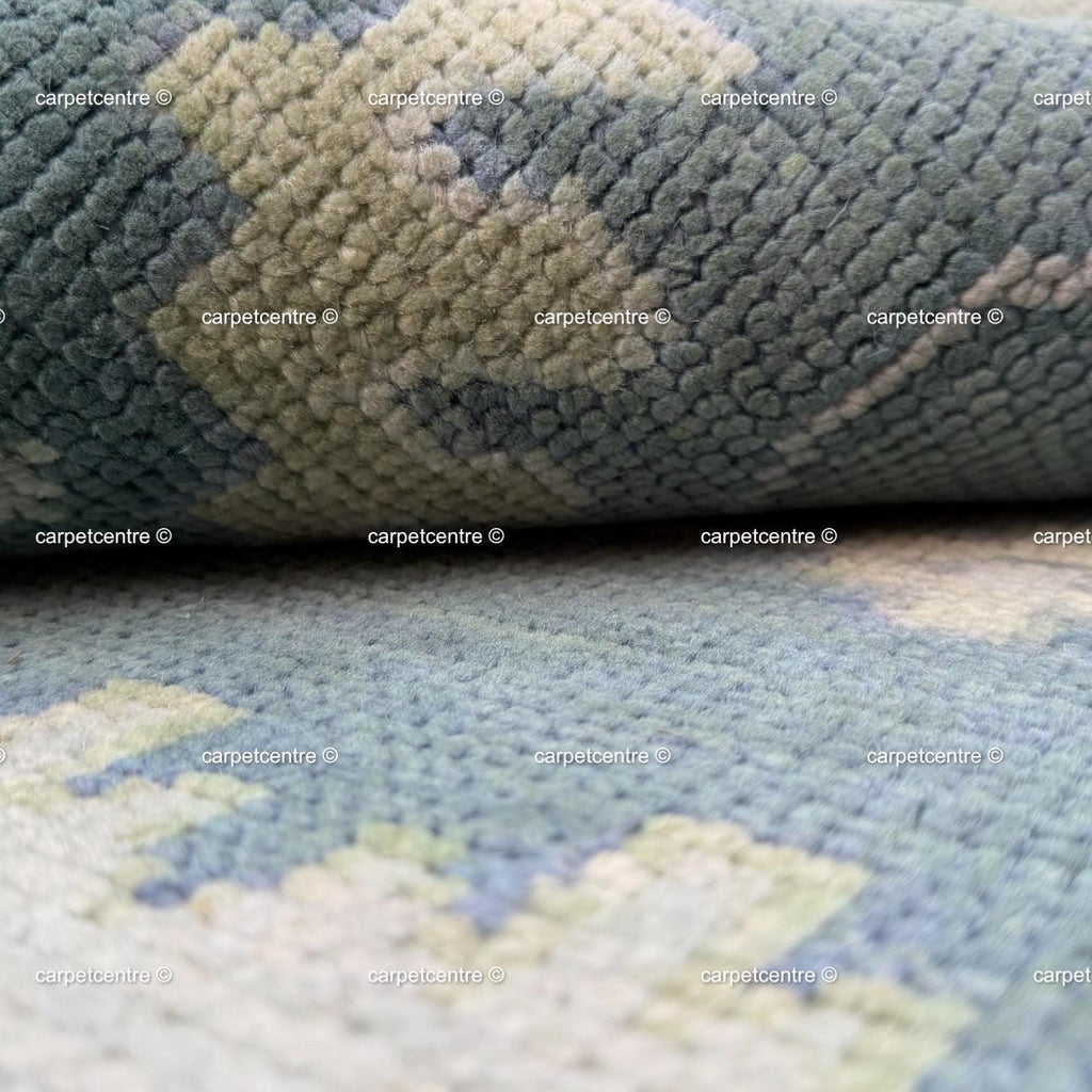 Muted Blue Oushak Rug | Vintage Geometric Turkish Wool Area Rug