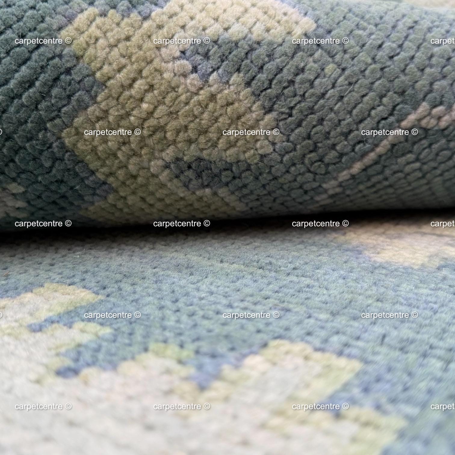 Muted Blue Oushak Rug | Vintage Geometric Turkish Wool Area Rug