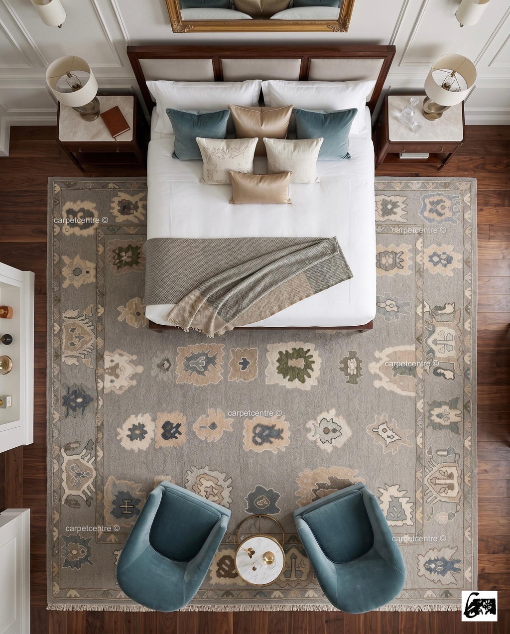 Hand Knotted Wool Oushak Rug | Muted Geometric Tribal Design, Neutral Tones