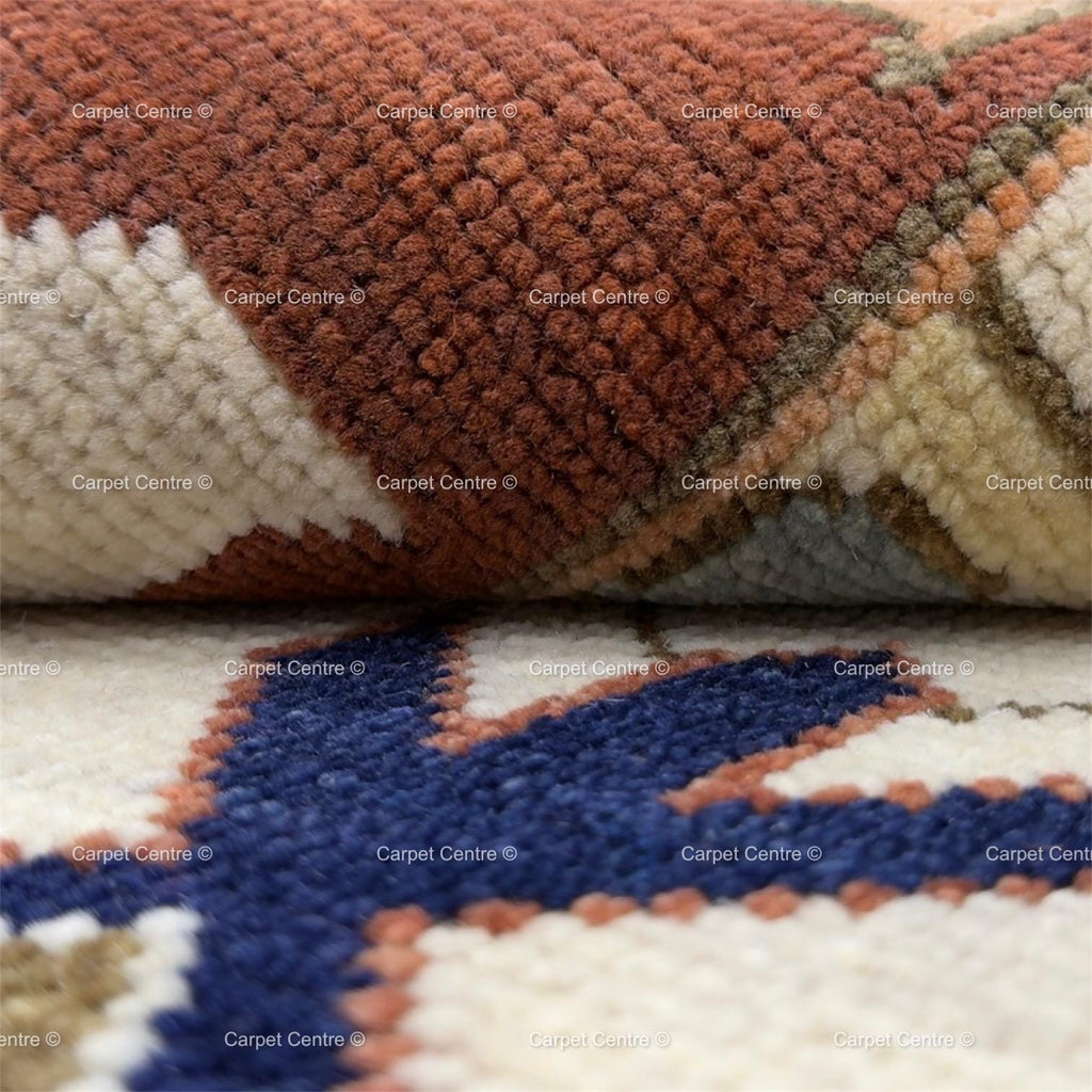 Navy Blue Oushak Rug, Rust Geometric Turkish Tribal Boho Area Rug