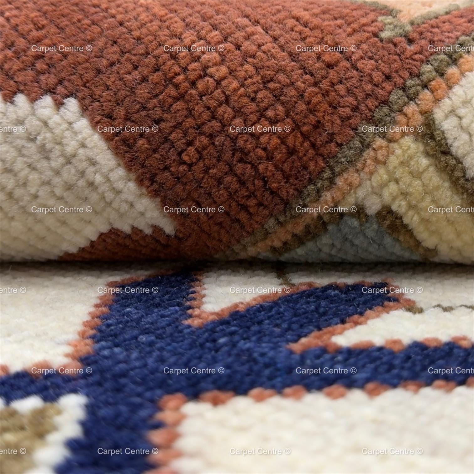 Navy Blue Oushak Rug, Rust Geometric Turkish Tribal Boho Area Rug