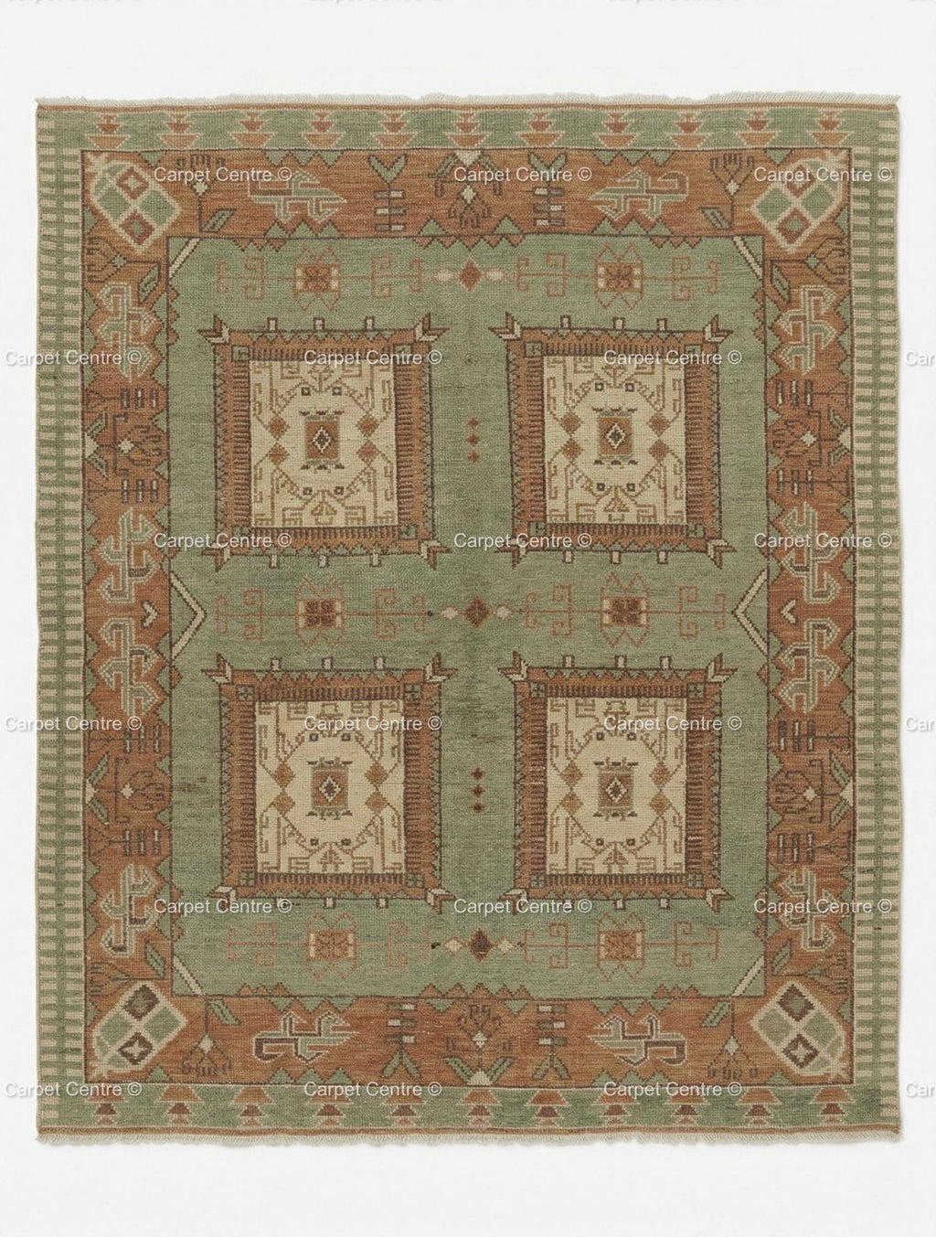 Sage Green Oushak Hand Knotted Wool Rug, Southwestern Geometric Medallion Area Rug