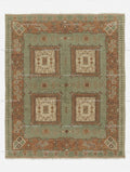 Sage Green Oushak Hand Knotted Wool Rug, Southwestern Geometric Medallion Area Rug