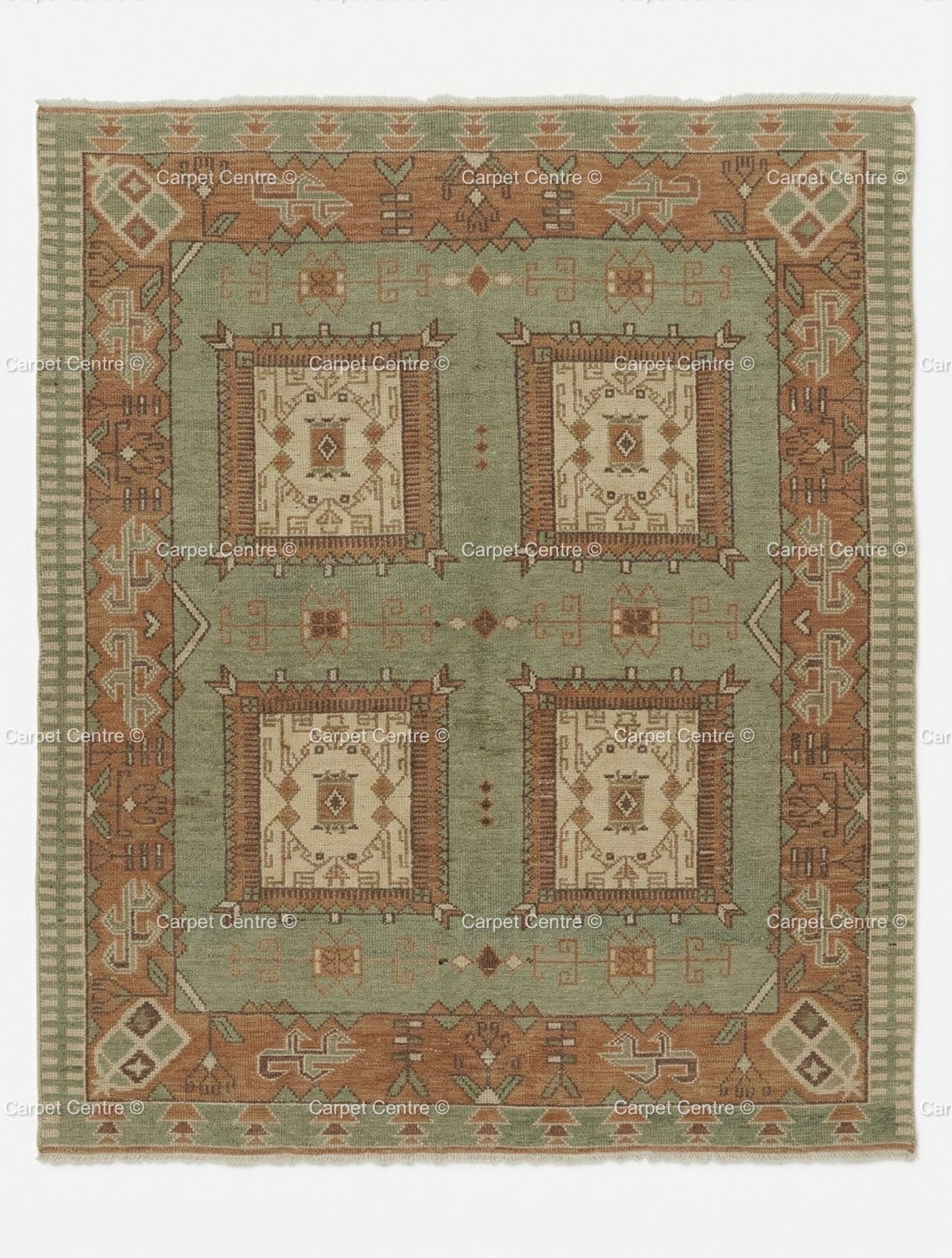 Sage Green Oushak Hand Knotted Wool Rug, Southwestern Geometric Medallion Area Rug