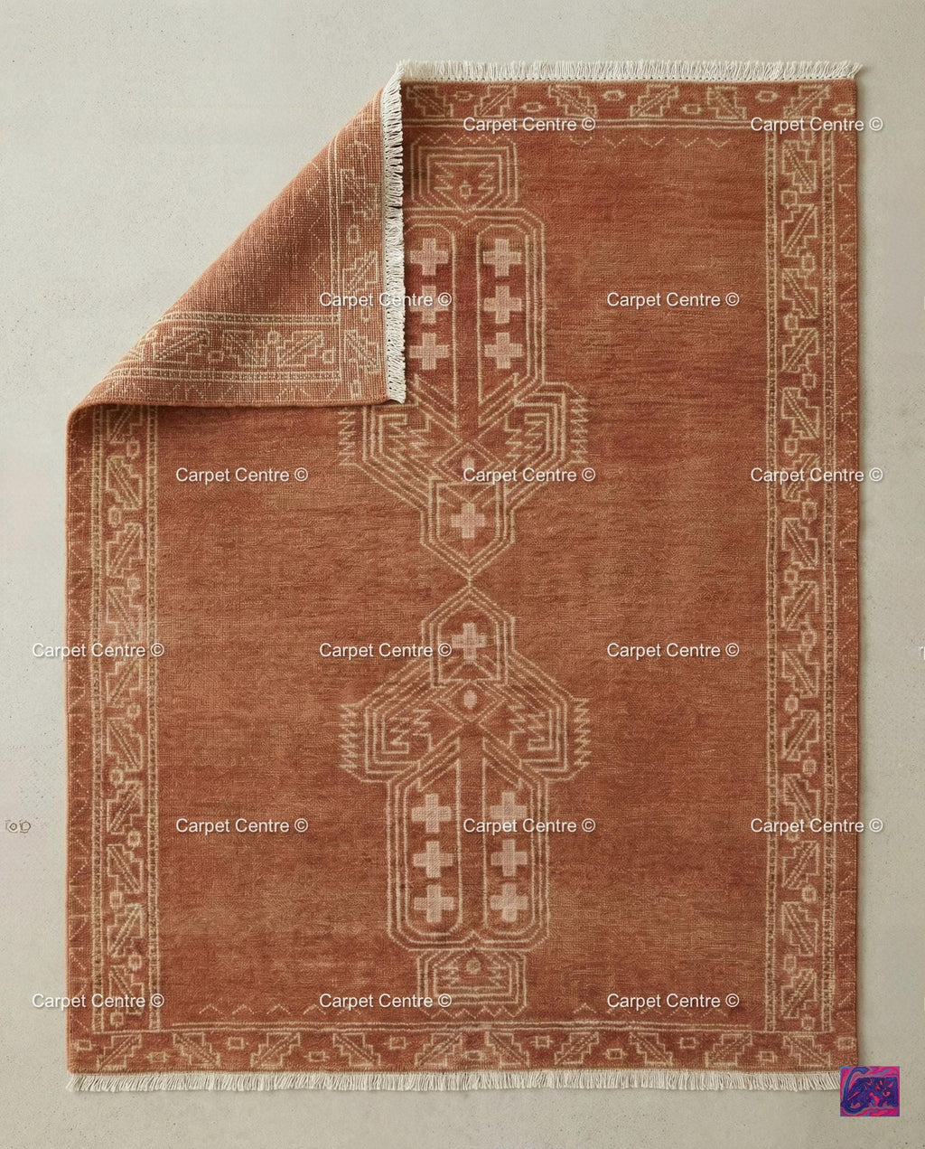 Burnt Orange Oushak Rug, Rust Cream Geometric Turkish Carpet, Boho Living Room 8x10 9x12