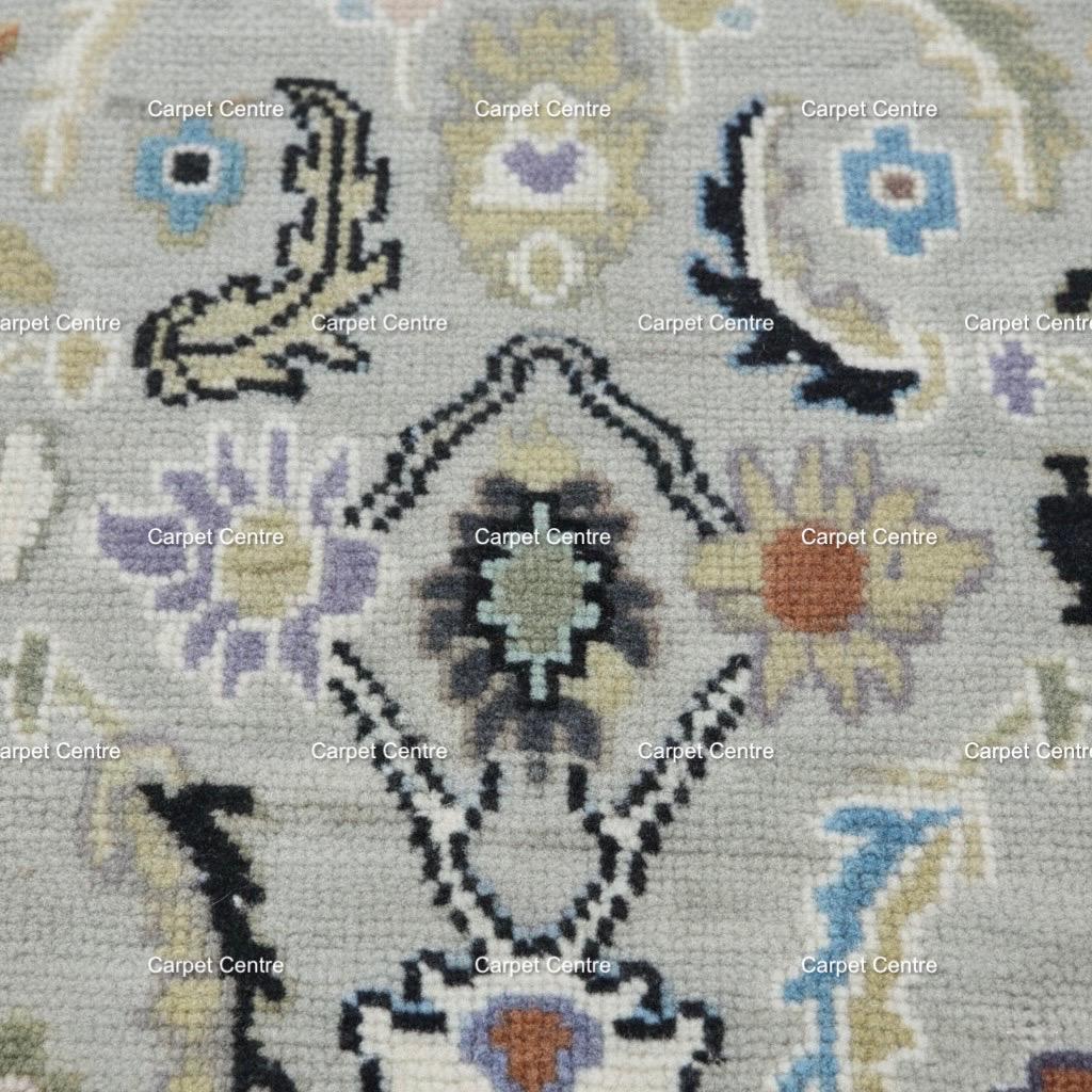 Hand-Knotted Oushak Wool Runner Rug: Neutral Sage Green Medallion Design