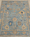 Hand Knotted Wool Oushak Rug, Soft Blue Coastal Decor